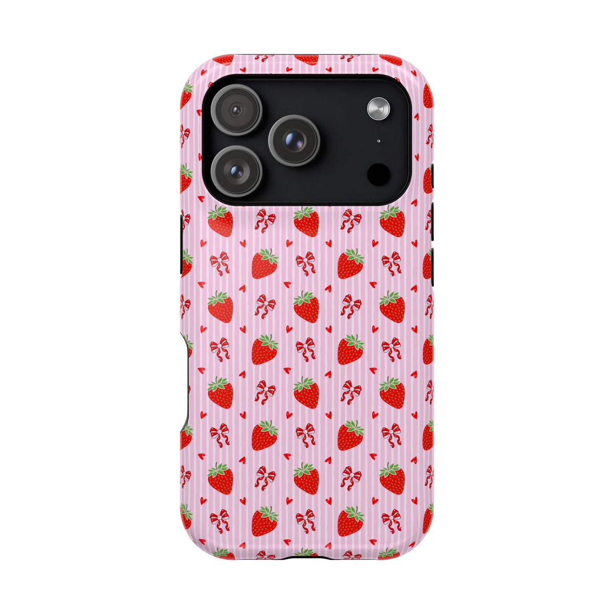 Strawberry Bow MagSafe case for iPhone 17 Pro, glossy finish