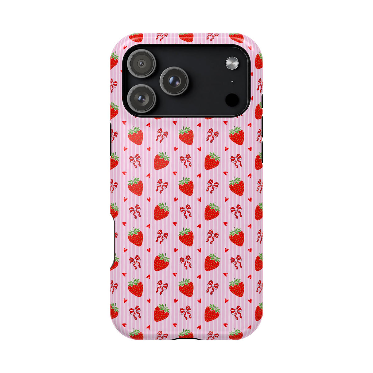 Strawberry Bow MagSafe case for iPhone 17 Pro Max, glossy finish