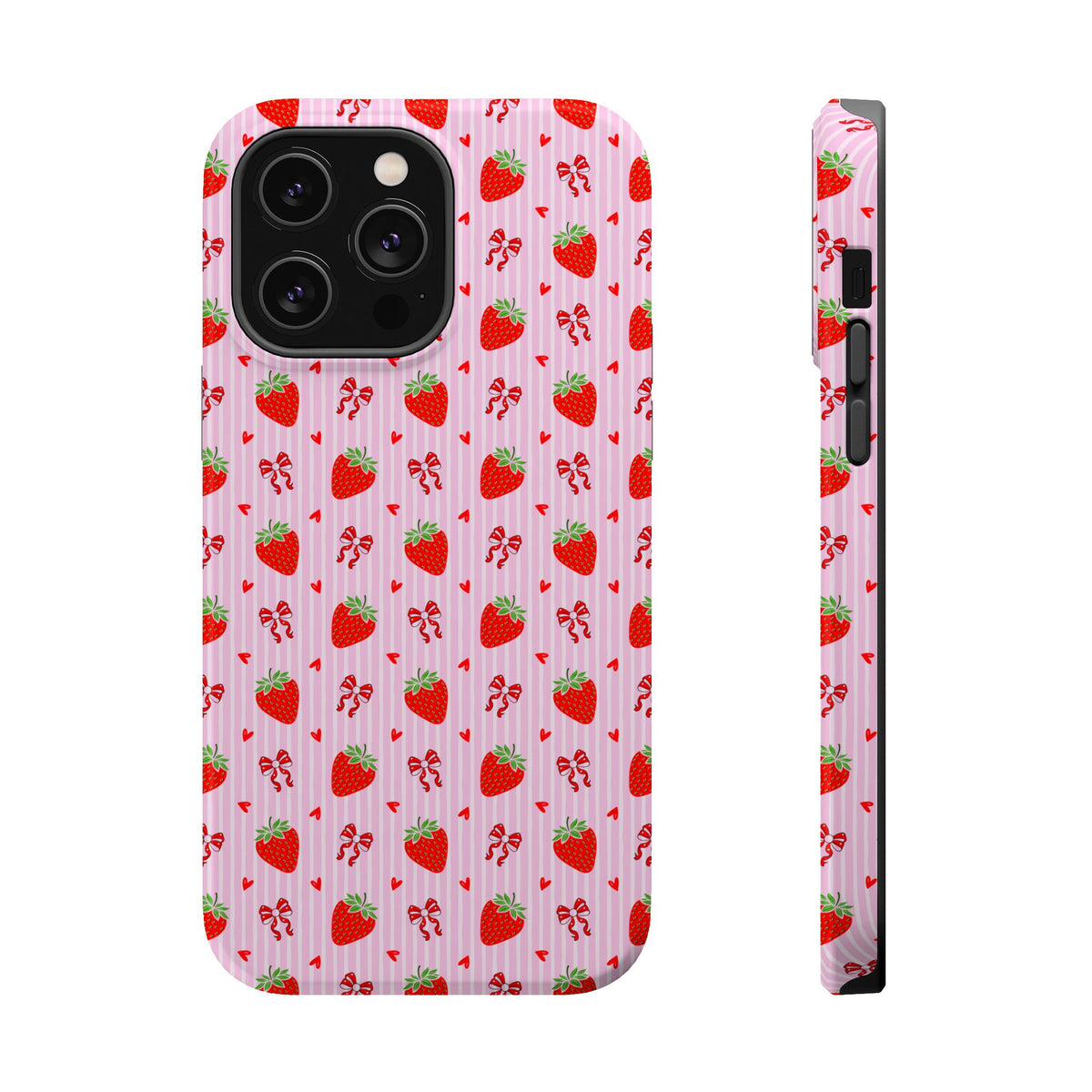 Strawberry Bow MagSafe case for iPhone 14 Pro Max, glossy finish