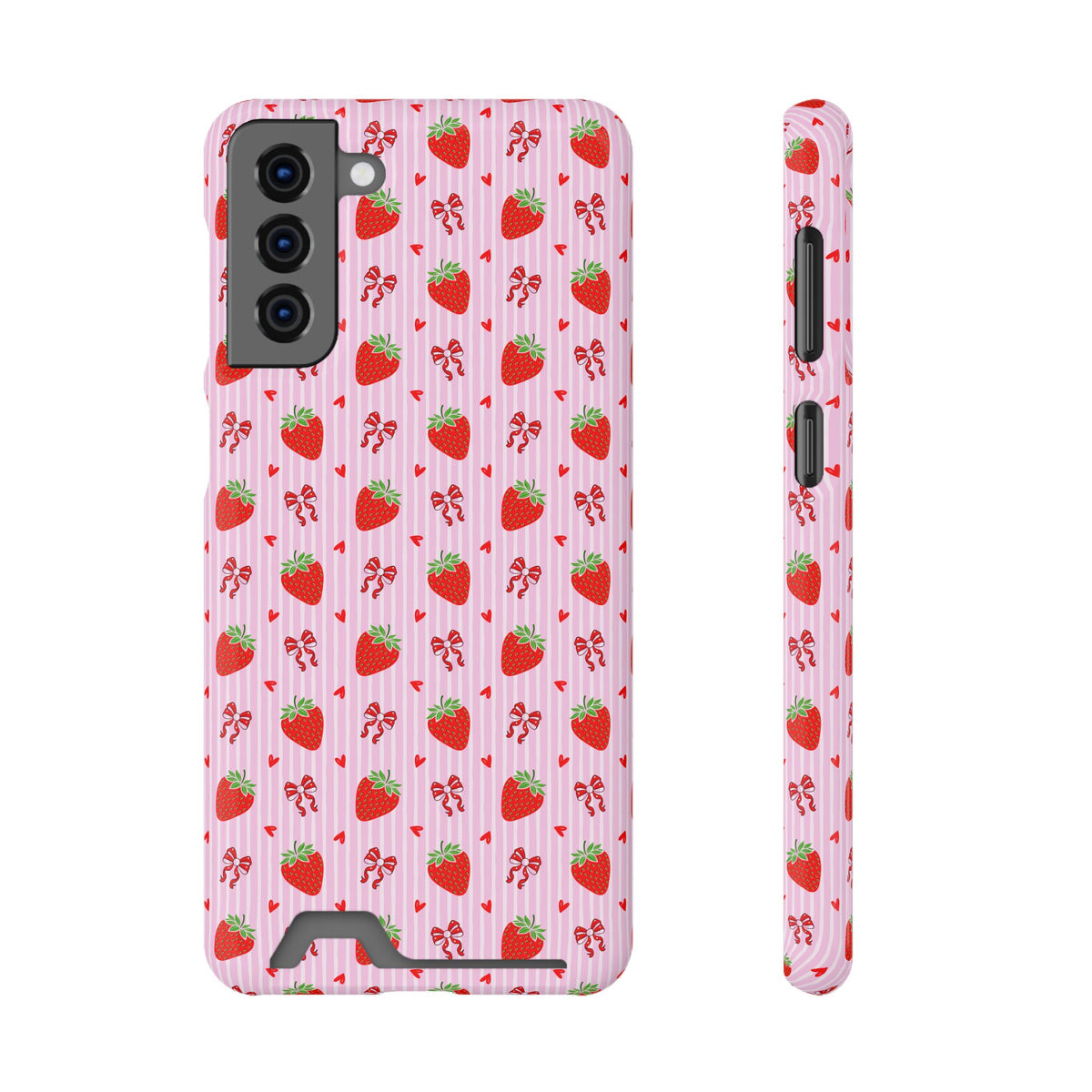Strawberry Bow phone case with card holder for Samsung Galaxy S21 Plus, glossy finish