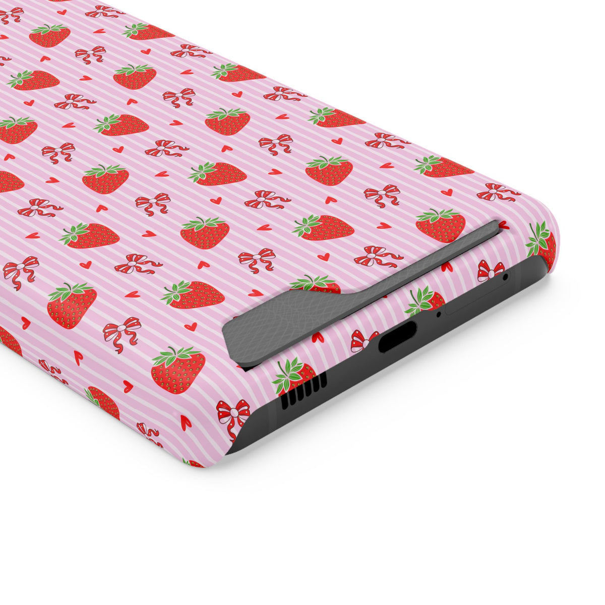 Strawberry Bow phone case with card holder for Samsung Galaxy S21 Ultra, glossy finish