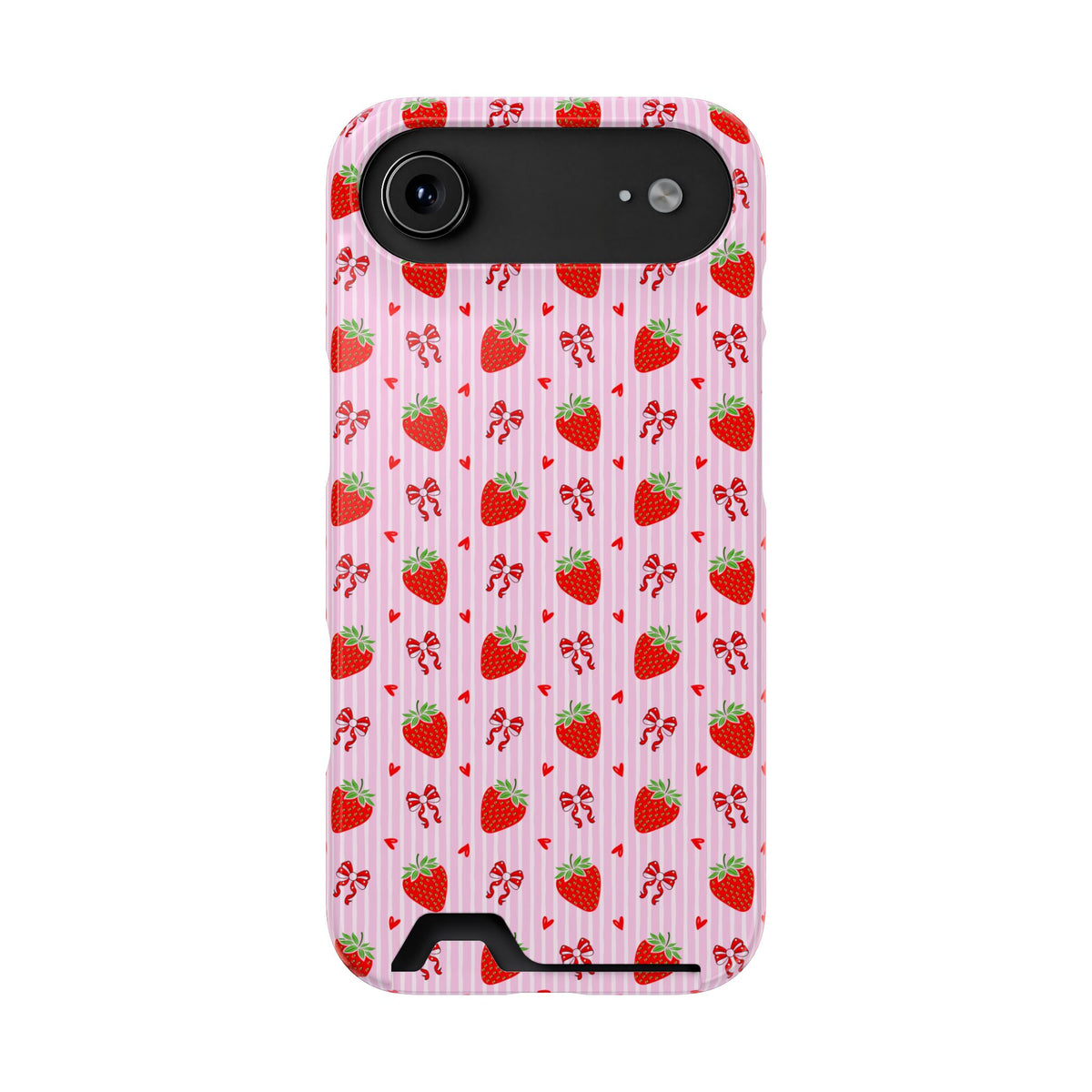 Strawberry Bow phone case with card holder for iPhone 17 Air, glossy finish