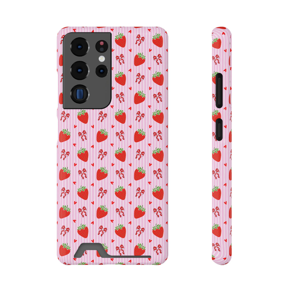 Strawberry Bow phone case with card holder for Samsung Galaxy S22 Plus, glossy finish