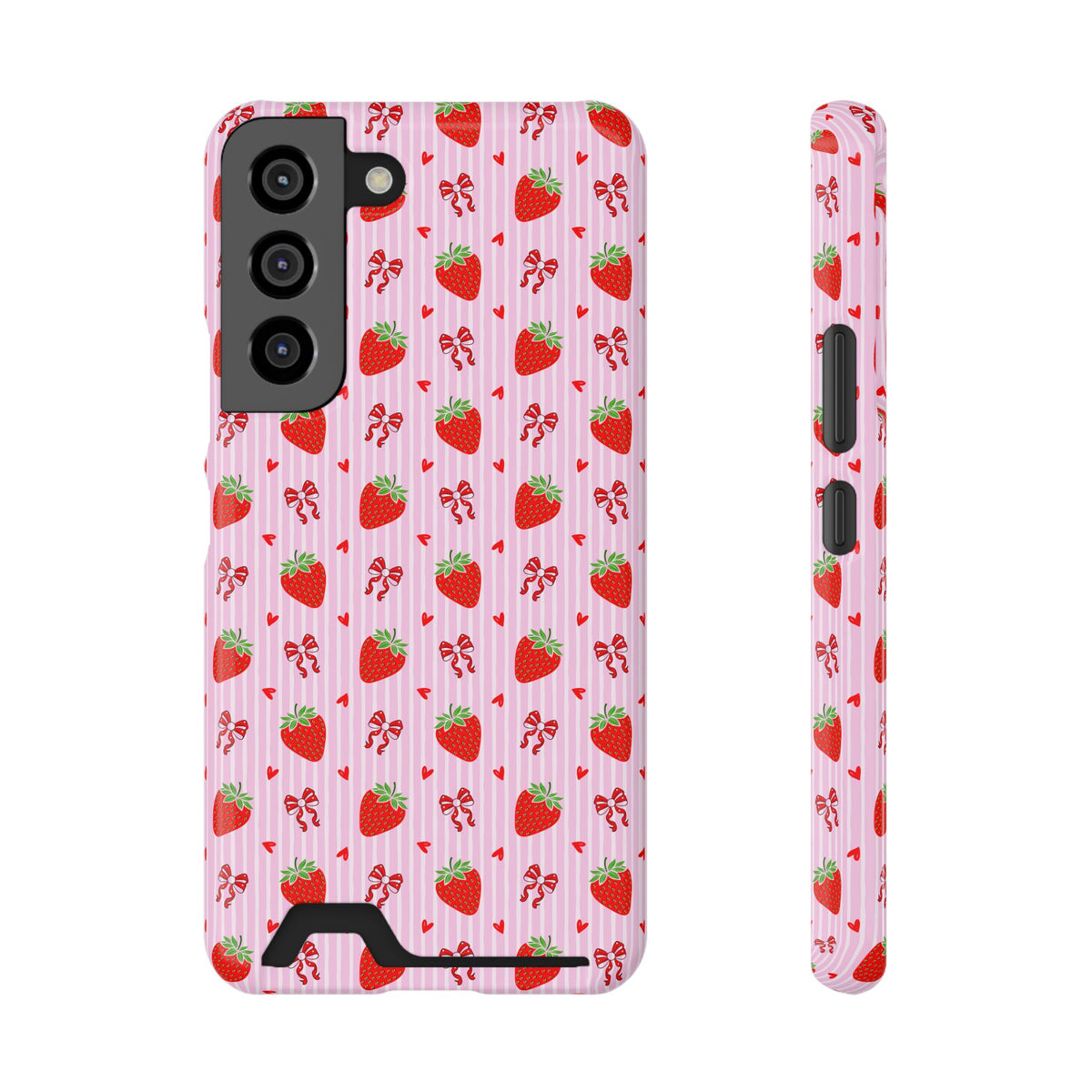 Strawberry Bow phone case with card holder for Samsung Galaxy S22, glossy finish