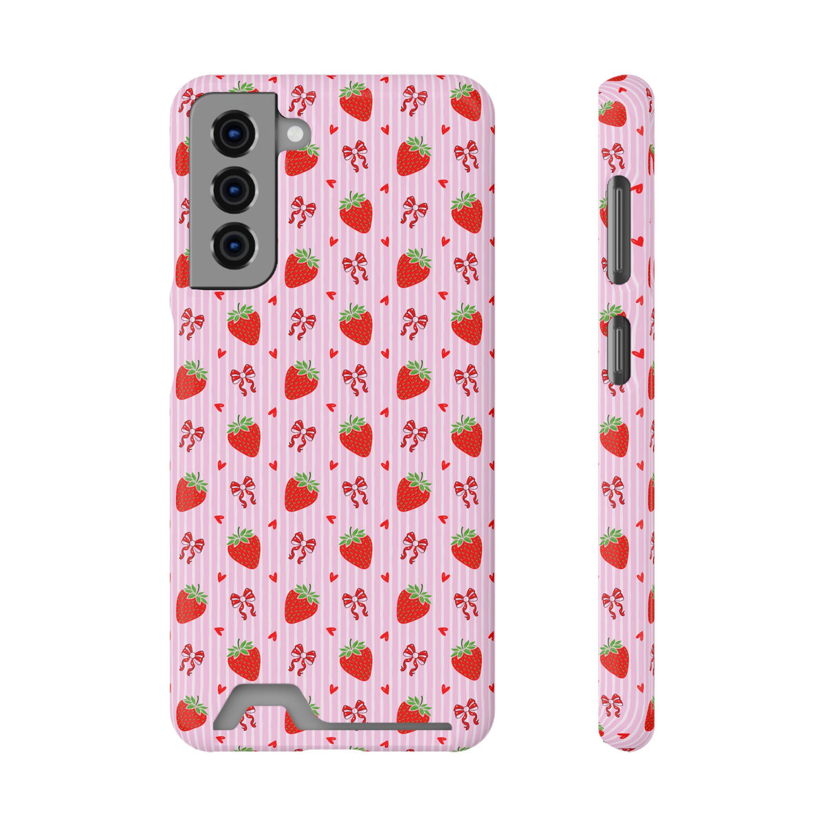 Strawberry Bow phone case with card holder for Samsung Galaxy S21, glossy finish