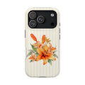 Sunny Lily Stripe protective phone case for iPhone 18 Pro, glossy finish