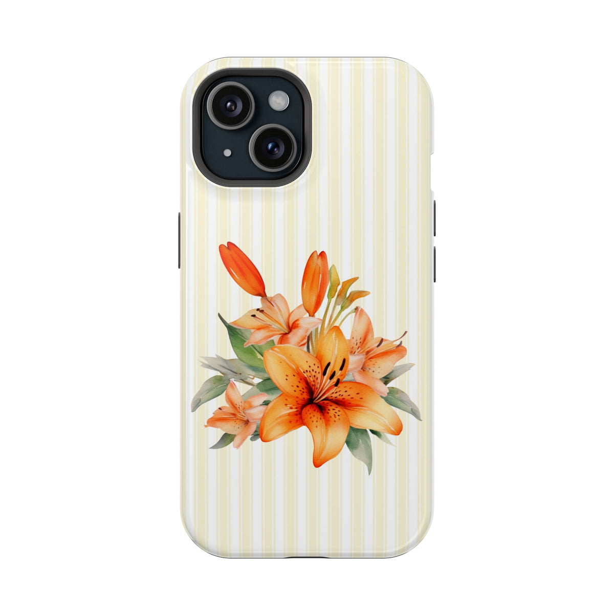 Sunny Lily Stripe protective phone case for iPhone 15, glossy finish