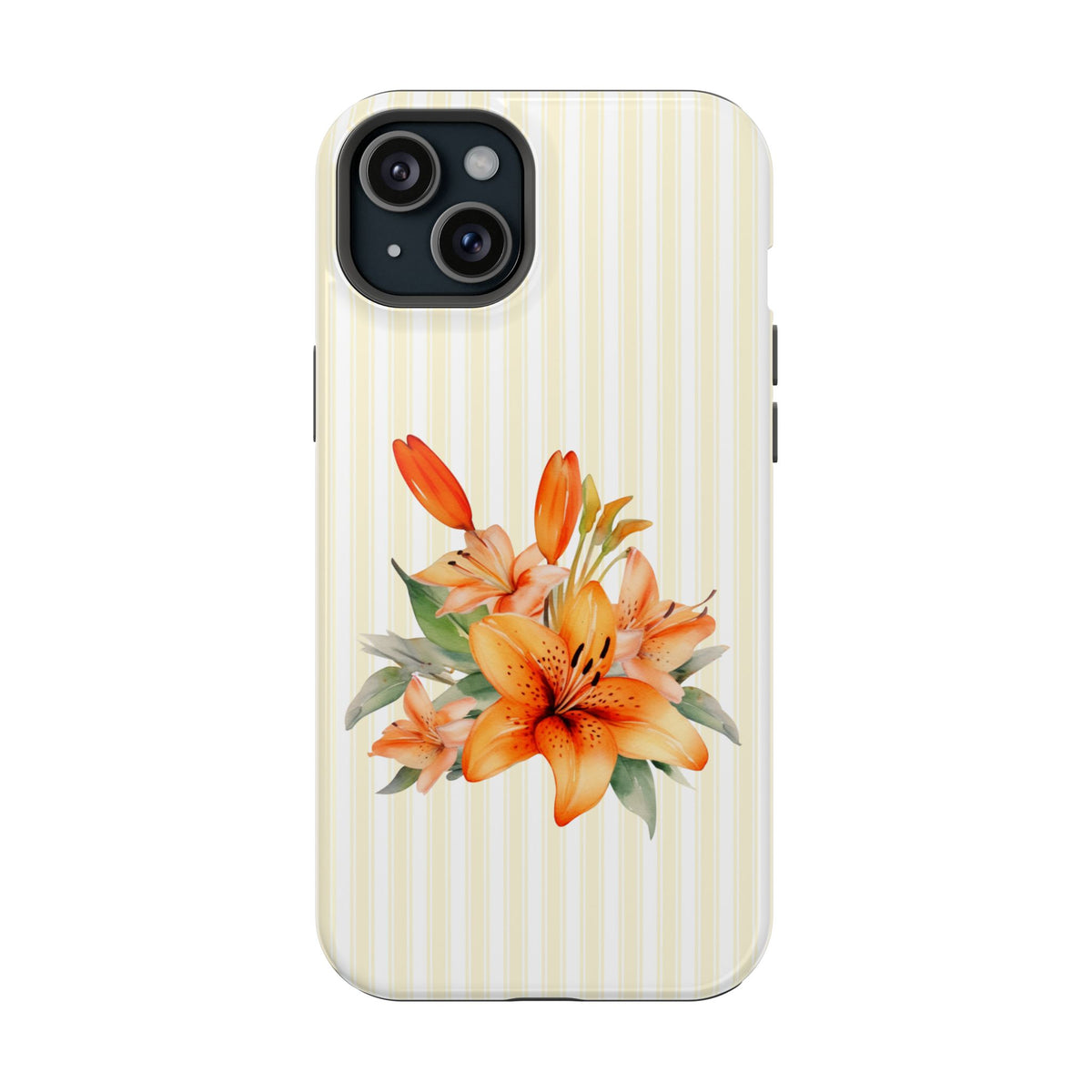 Sunny Lily Stripe protective phone case for iPhone 15 Plus, glossy finish