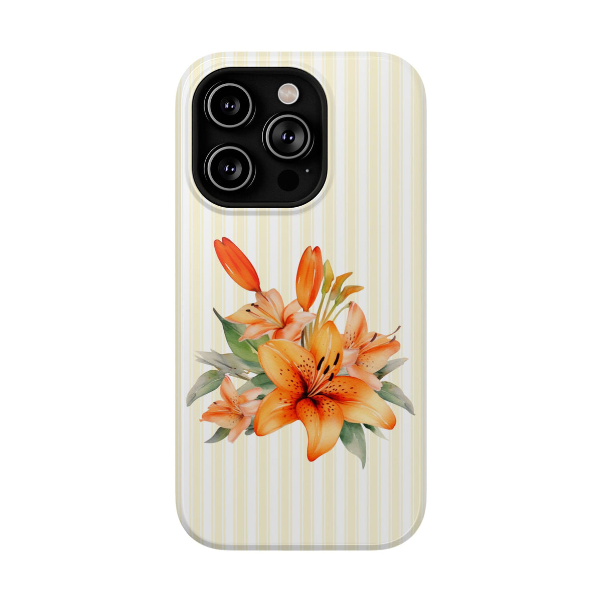 Sunny Lily Stripe protective phone case for iPhone 14 Pro, glossy finish