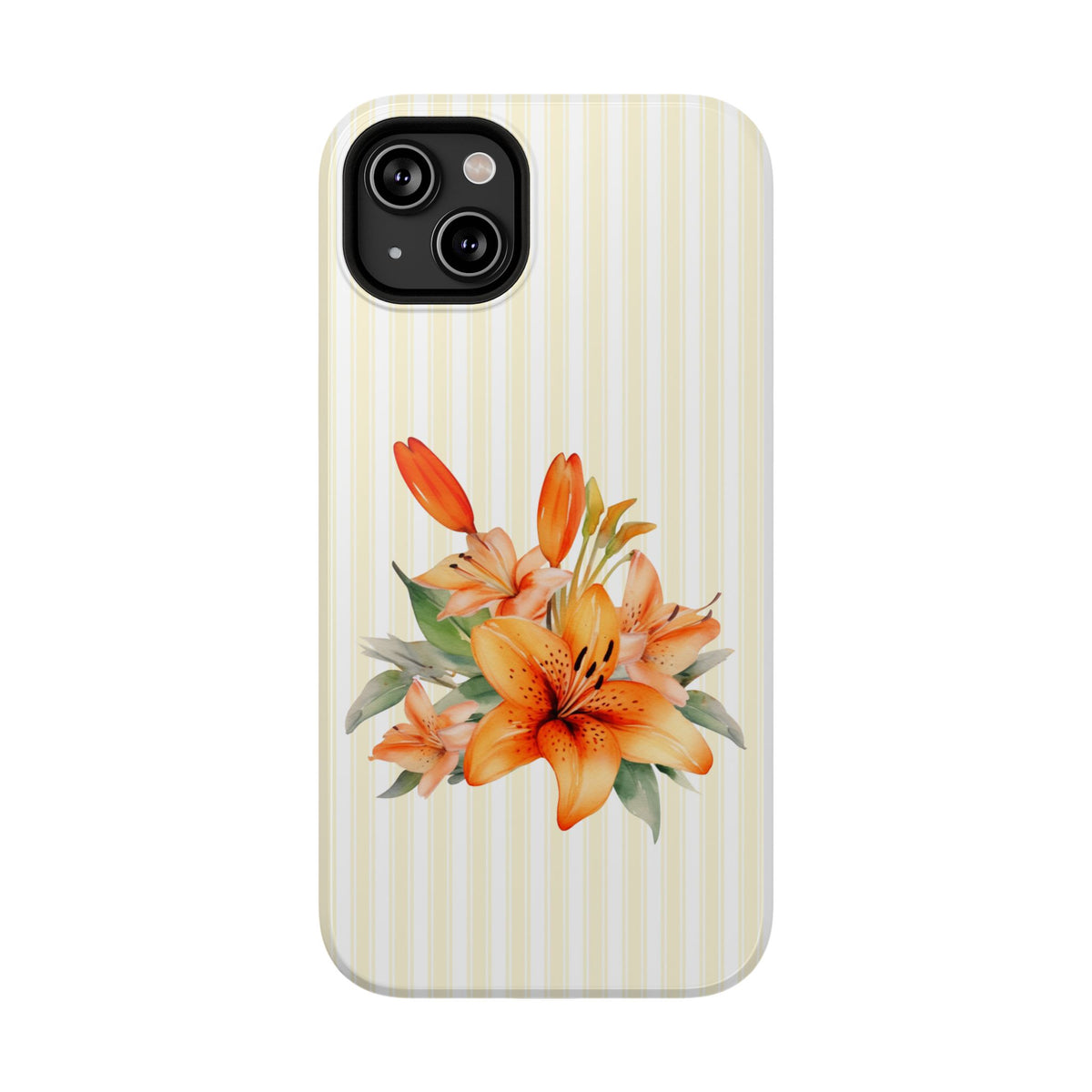 Sunny Lily Stripe protective phone case for iPhone 14 Plus, glossy finish