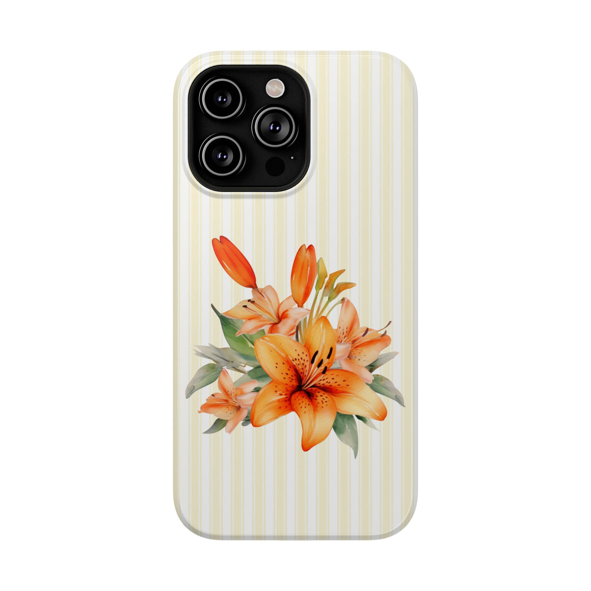 Sunny Lily Stripe protective phone case for iPhone 14 Pro Max, glossy finish