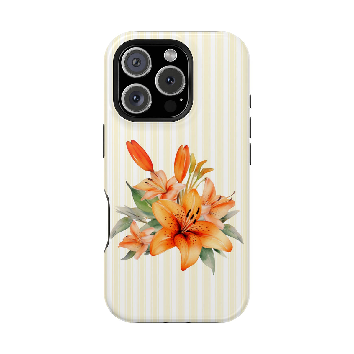 Sunny Lily Stripe protective phone case for iPhone 16 Pro, glossy finish