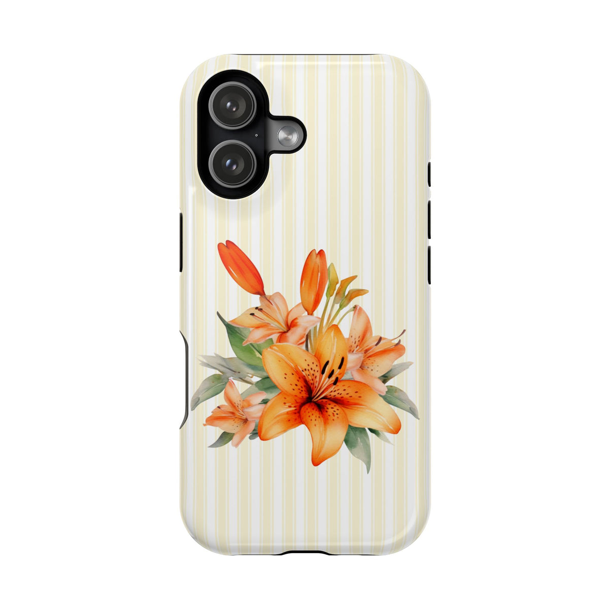 Sunny Lily Stripe protective phone case for iPhone 17, glossy finish