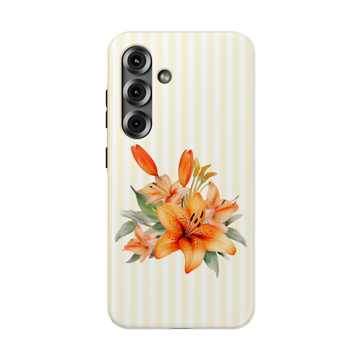 Sunny Lily Stripe protective phone case for Samsung Galaxy S25, glossy finish