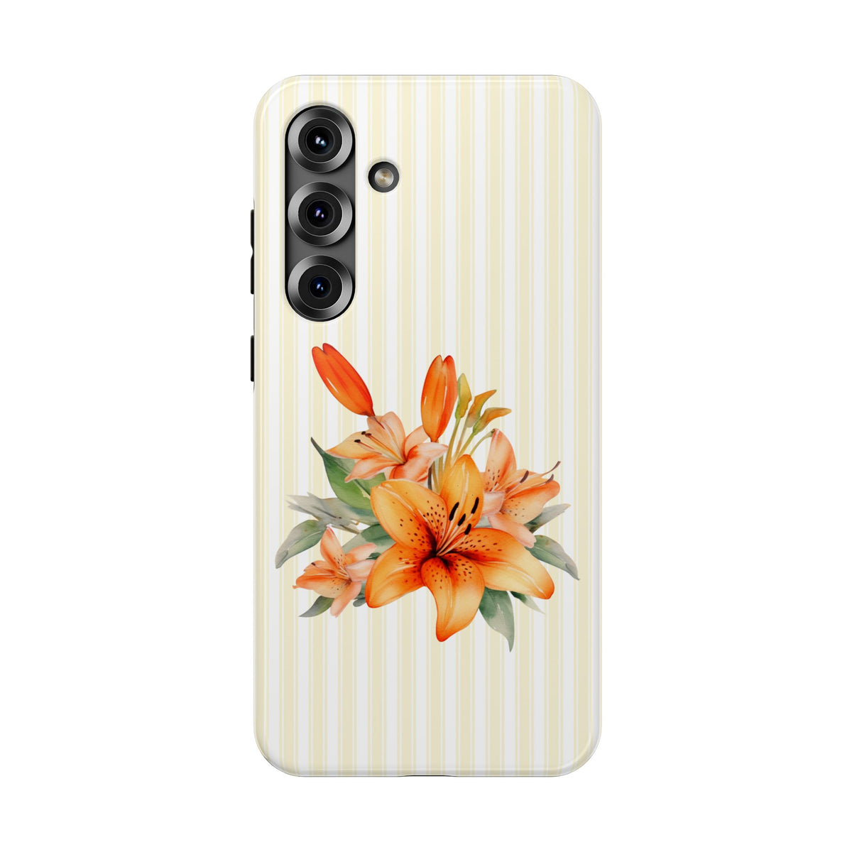 Sunny Lily Stripe protective phone case for Samsung Galaxy S25 Plus, glossy finish