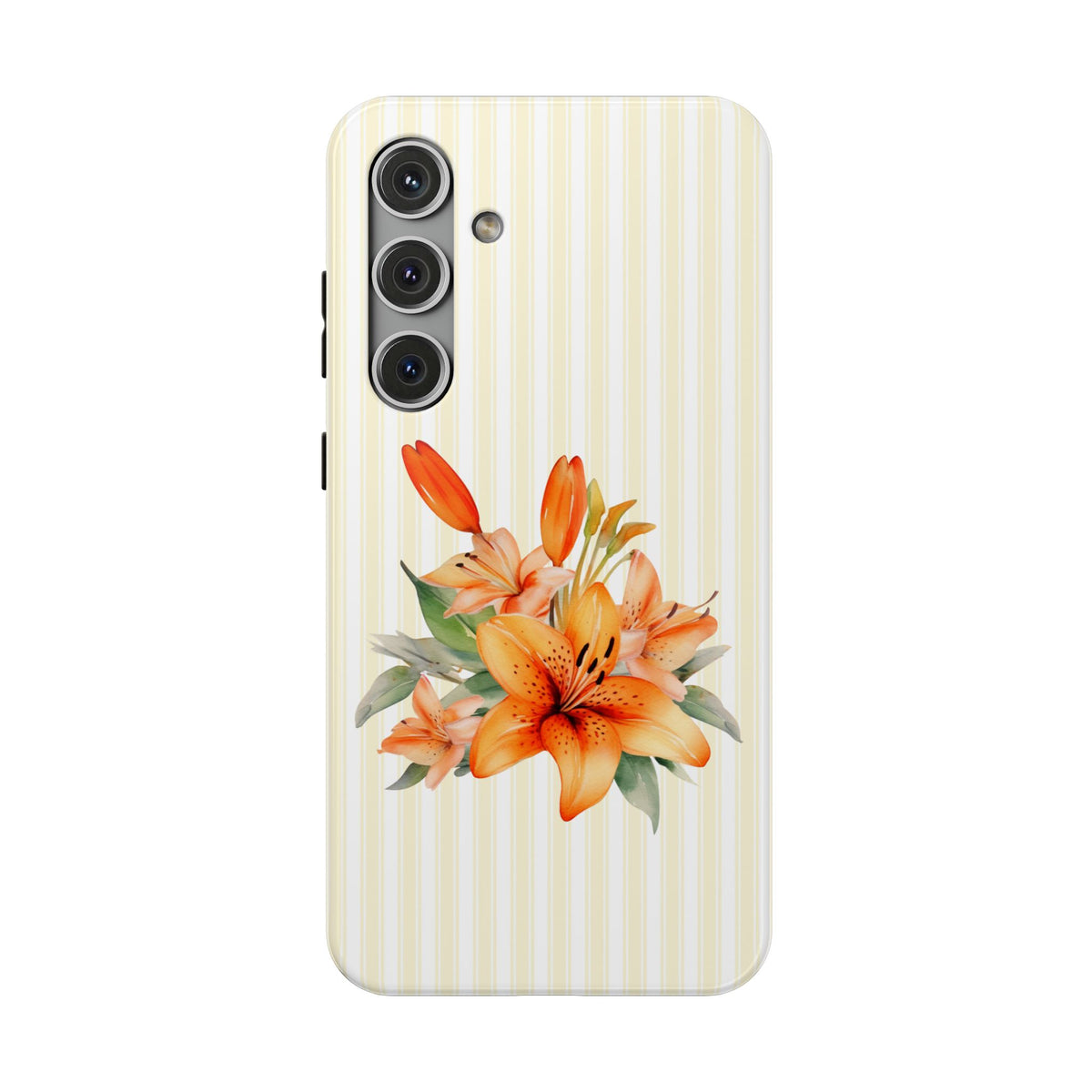 Sunny Lily Stripe protective phone case for Samsung Galaxy S24 Plus, glossy finish
