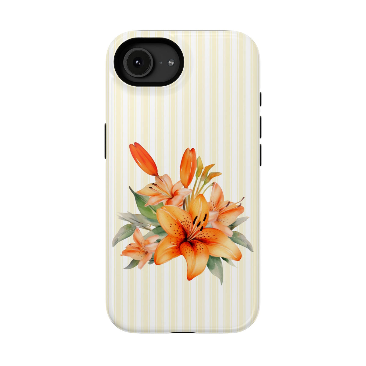 Sunny Lily Stripe protective phone case for iPhone 16e, glossy finish