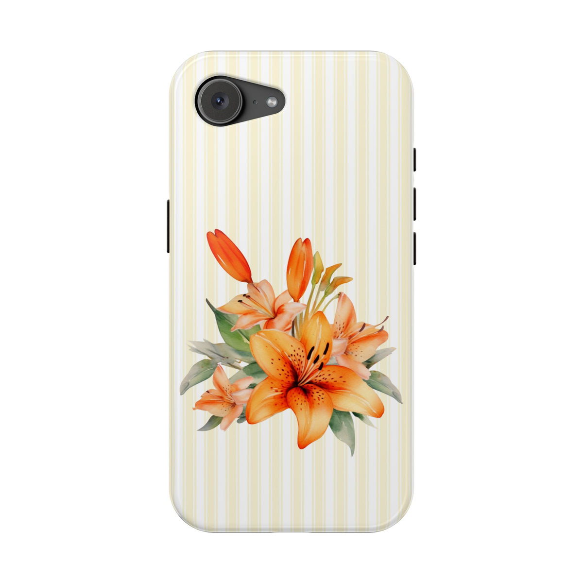 Sunny Lily Stripe protective phone case for iPhone 17e, glossy finish