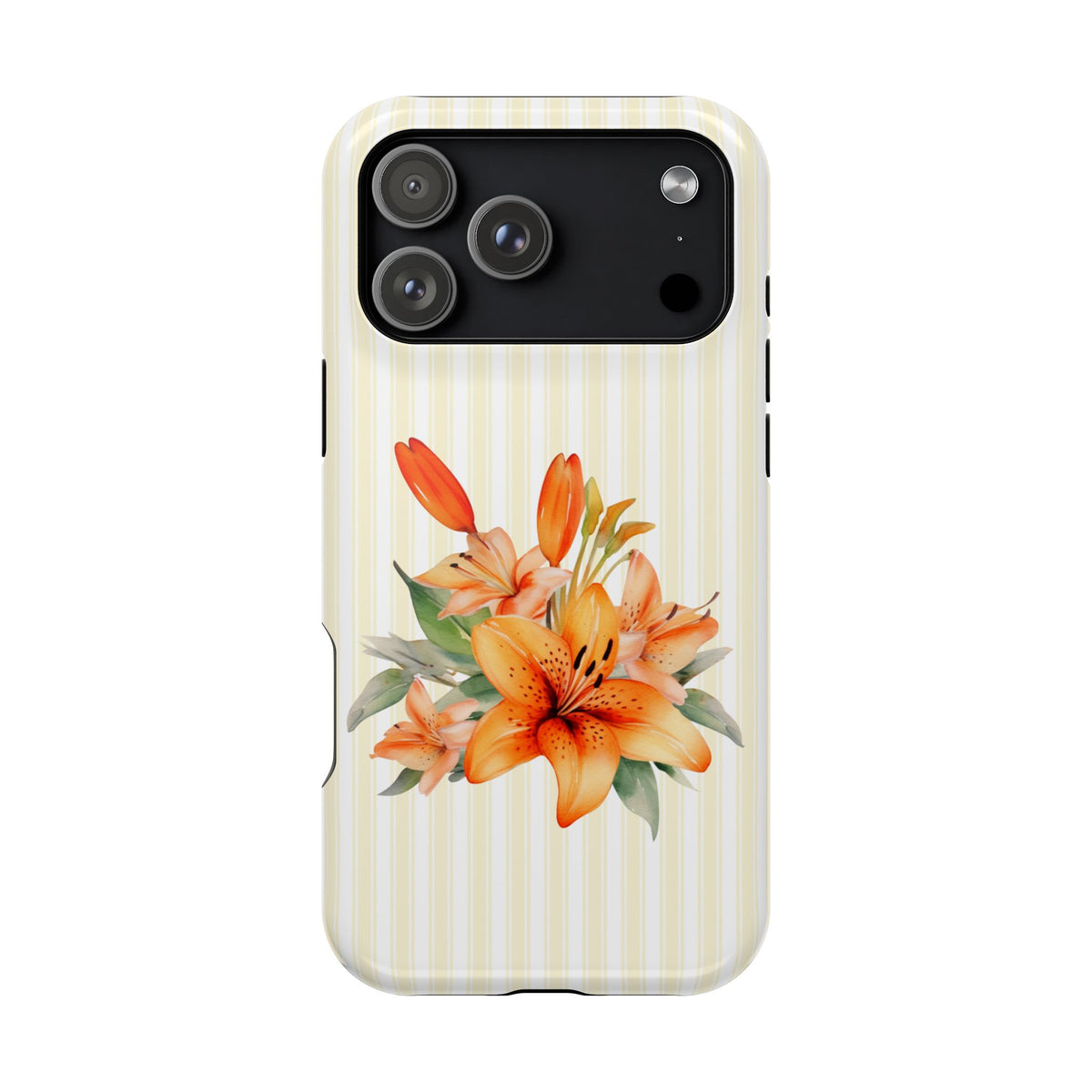 Sunny Lily Stripe protective phone case for iPhone 18 Pro Max, glossy finish