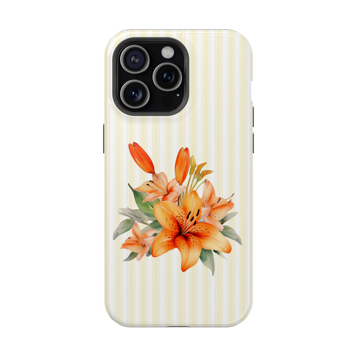 Sunny Lily Stripe MagSafe case for iPhone 15 Pro Max, glossy finish