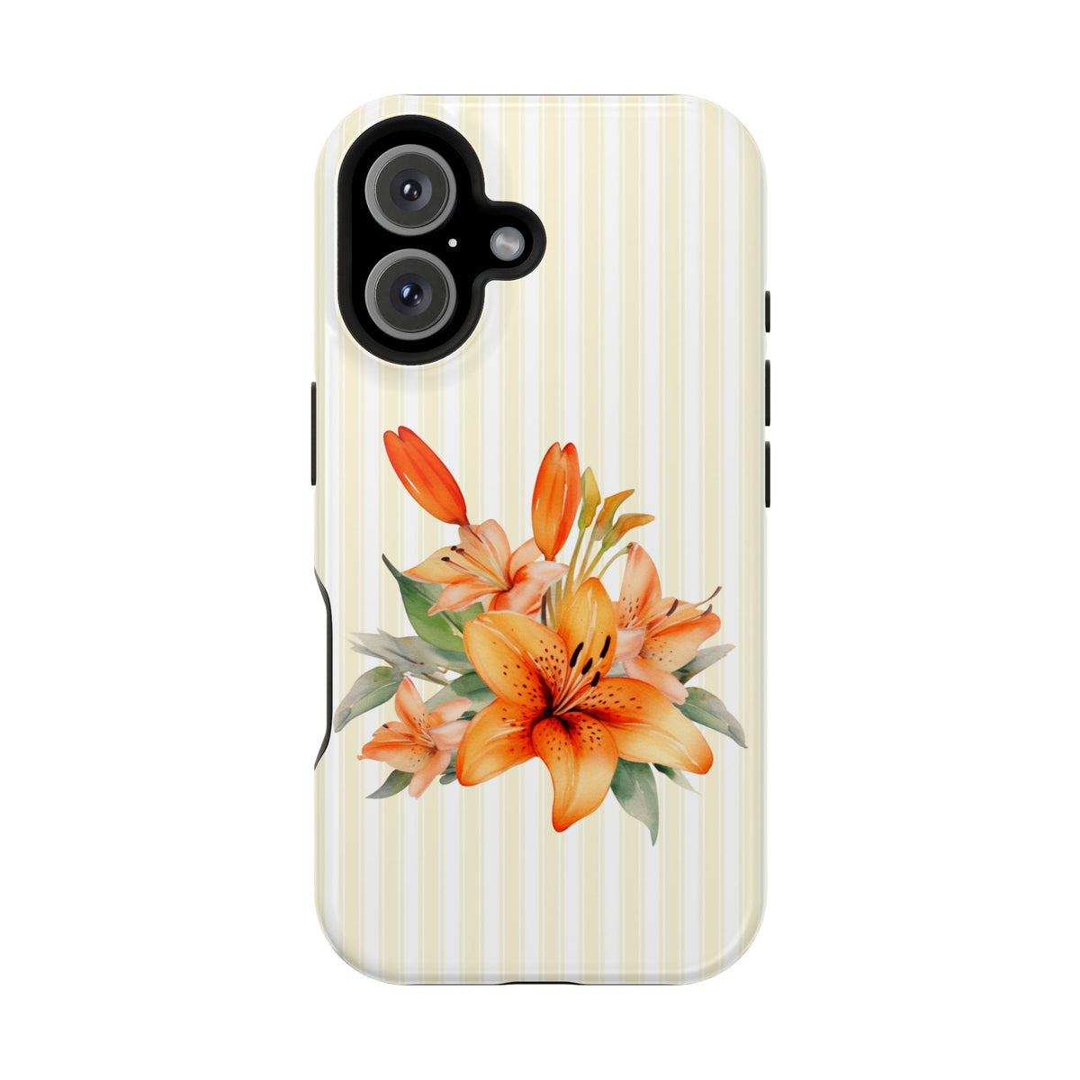 Sunny Lily Stripe MagSafe case for iPhone 16, glossy finish