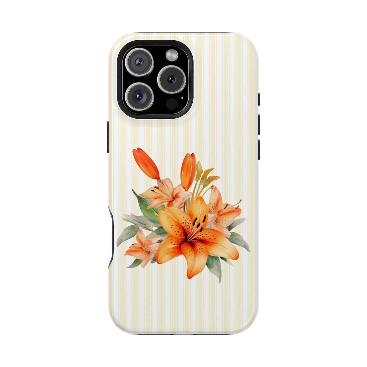 Sunny Lily Stripe MagSafe case for iPhone 16 Pro Max, glossy finish