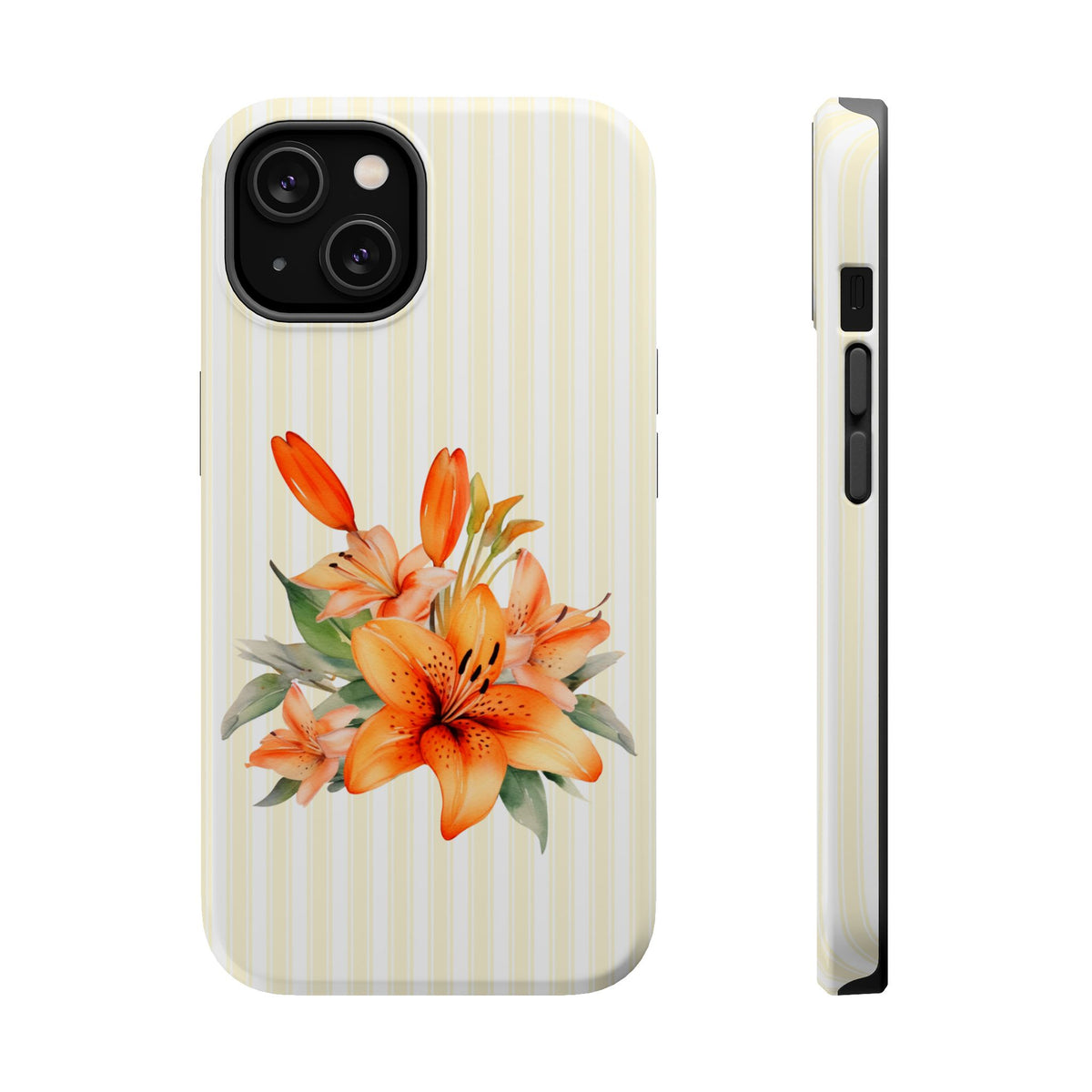Sunny Lily Stripe MagSafe case for iPhone 14, glossy finish
