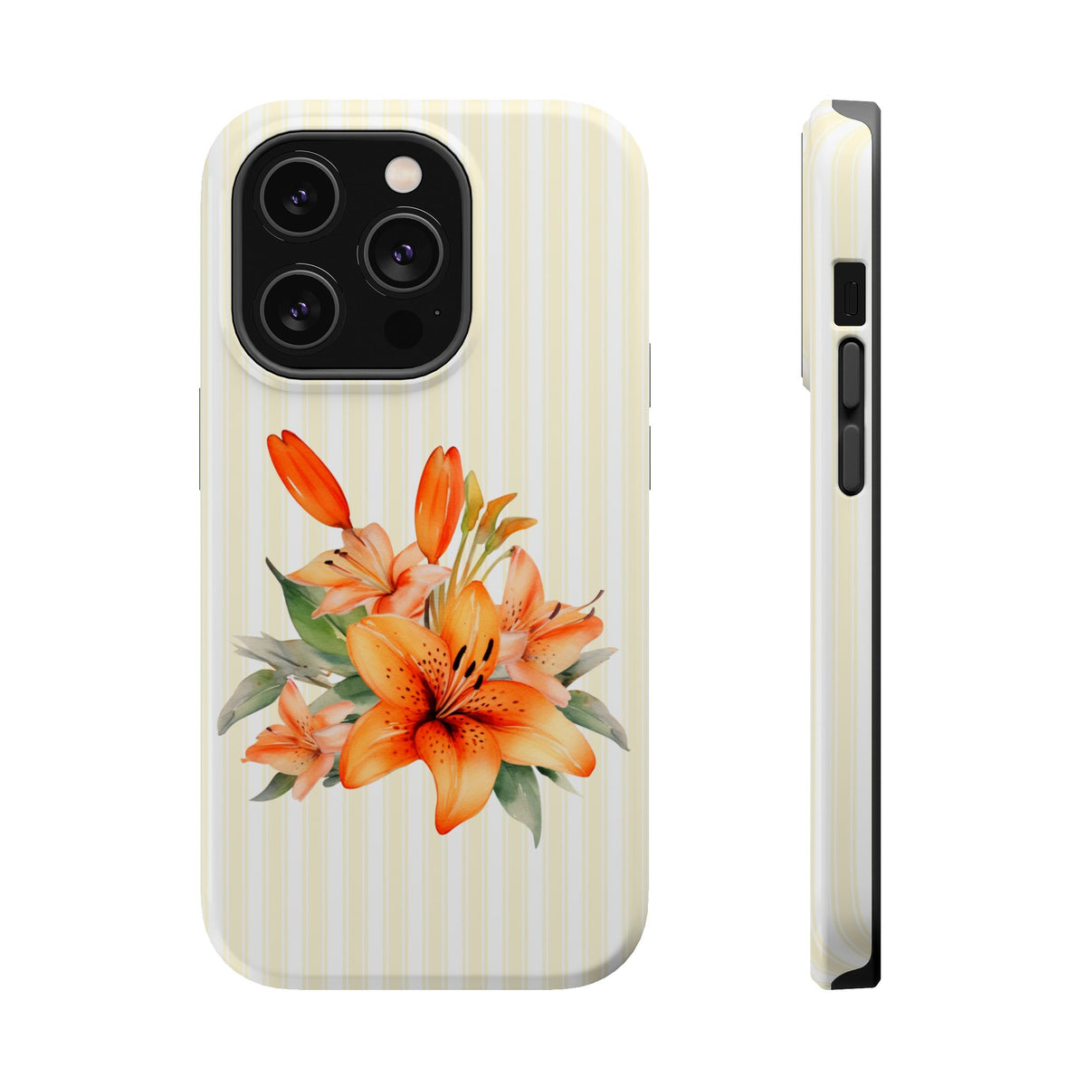 Sunny Lily Stripe MagSafe case for iPhone 14 Pro, glossy finish