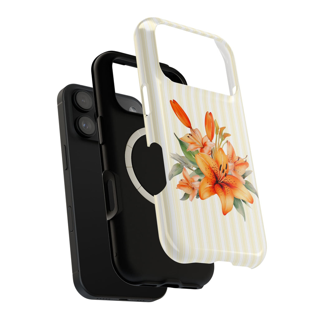 Sunny Lily Stripe MagSafe case, close-up of the dual-layer construction