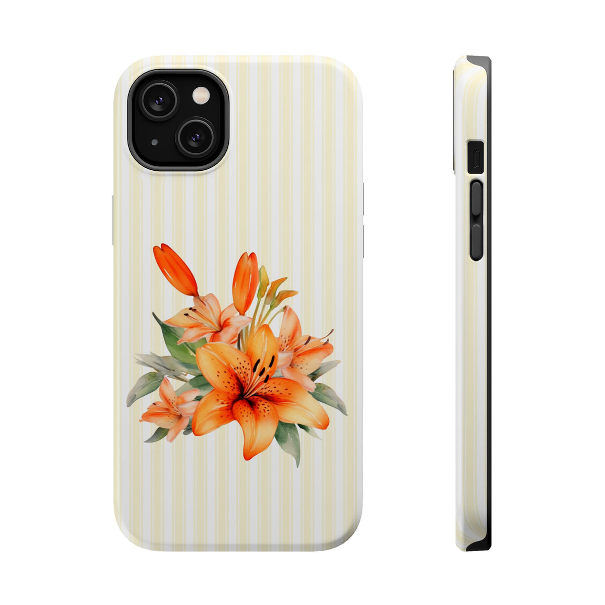 Sunny Lily Stripe MagSafe case for iPhone 14 Plus, glossy finish