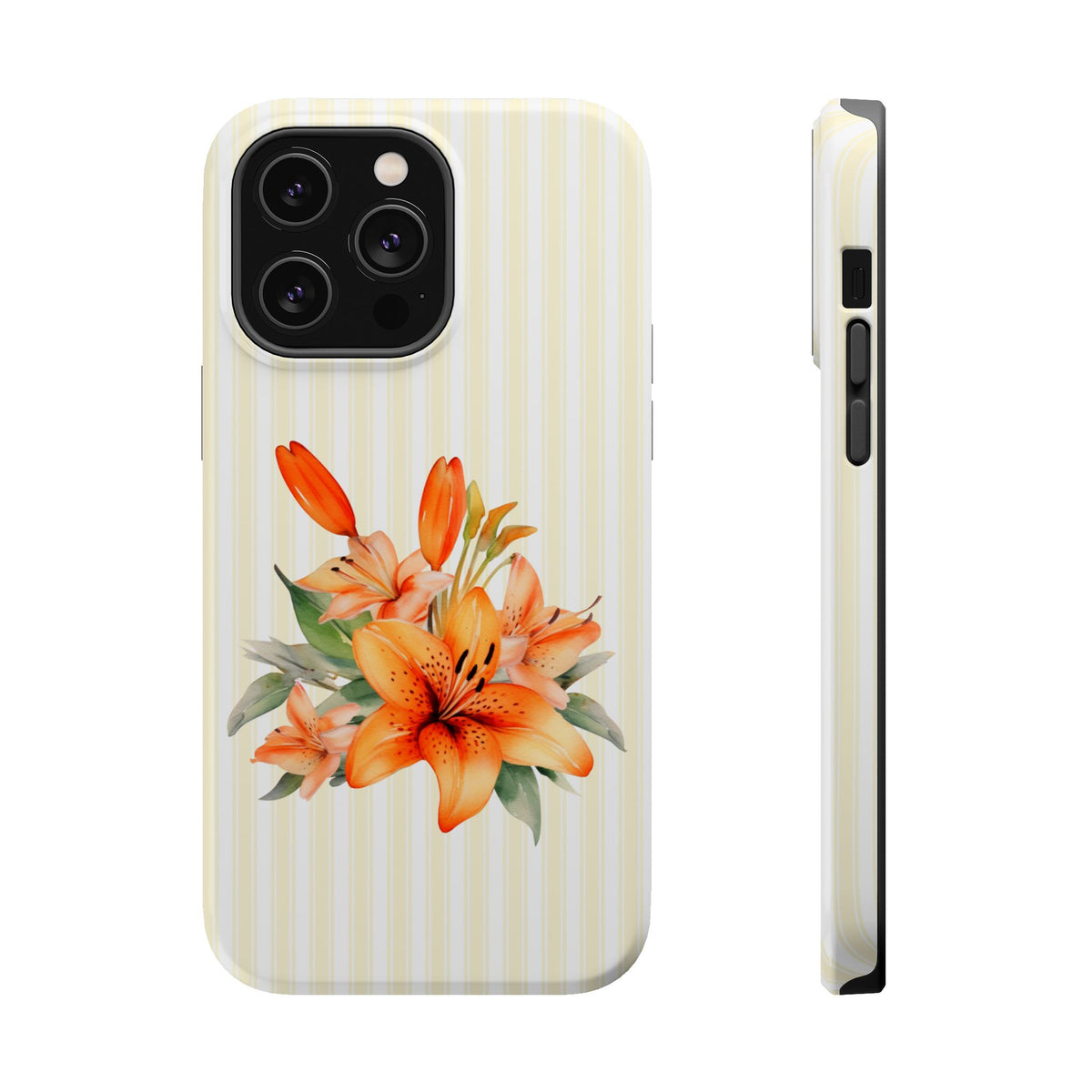 Sunny Lily Stripe MagSafe case for iPhone 14 Pro Max, glossy finish