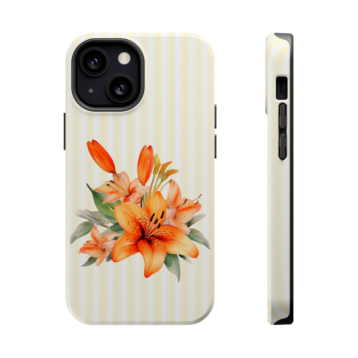 Sunny Lily Stripe MagSafe case for iPhone 13 Mini, glossy finish