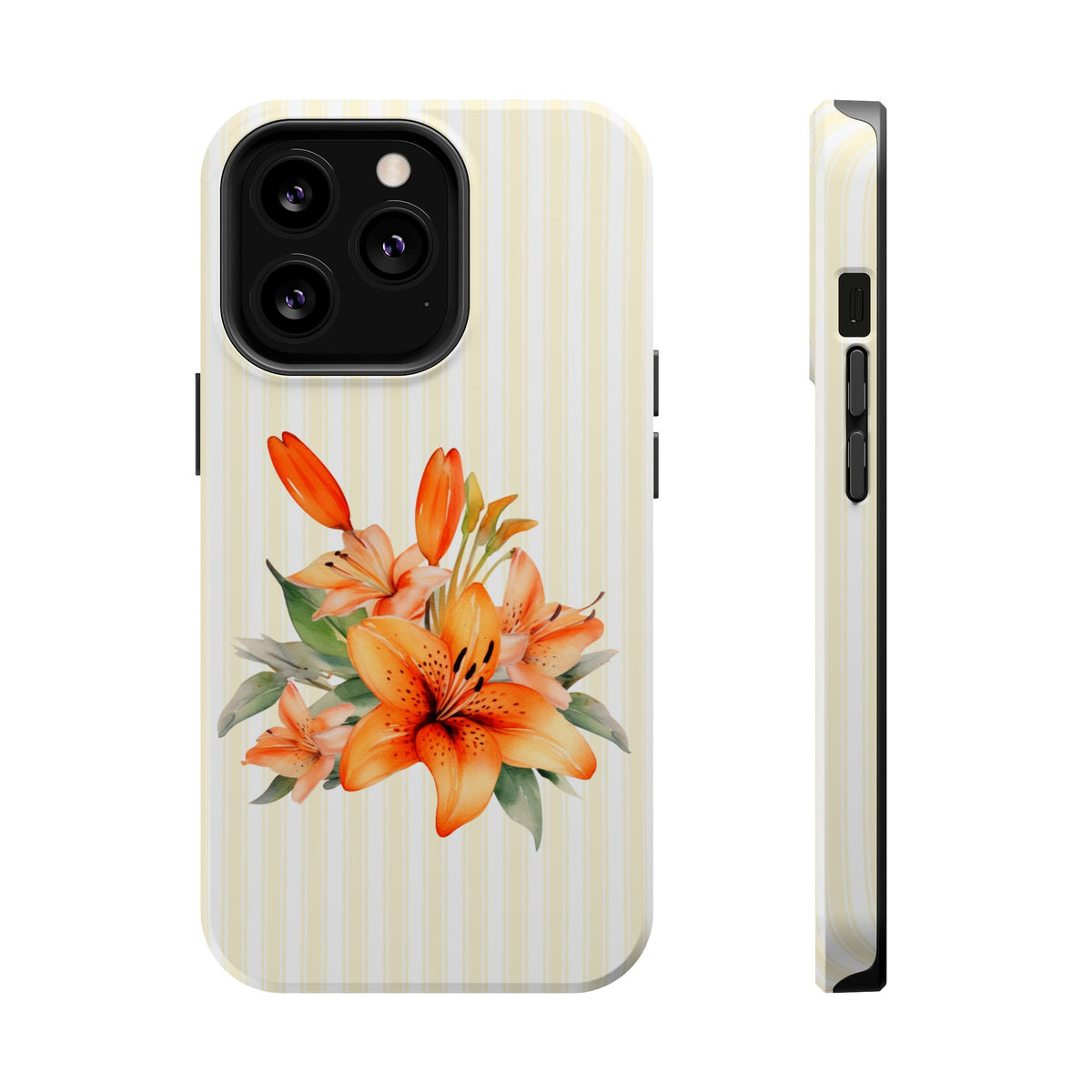 Sunny Lily Stripe MagSafe case for iPhone 13 Pro, glossy finish