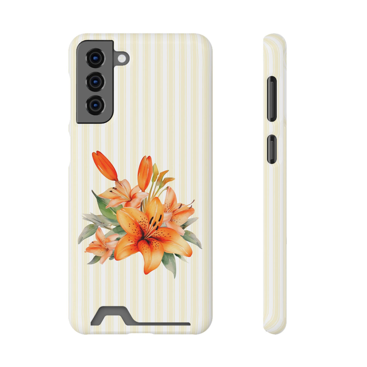 Sunny Lily Stripe phone case with card holder for Samsung Galaxy S21 Plus, glossy finish
