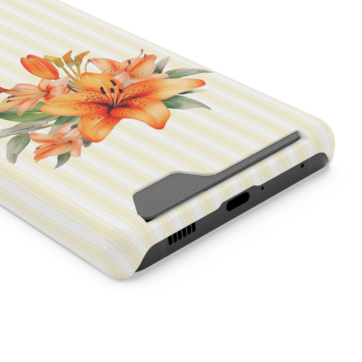 Sunny Lily Stripe phone case with card holder for Samsung Galaxy S21 Ultra, glossy finish