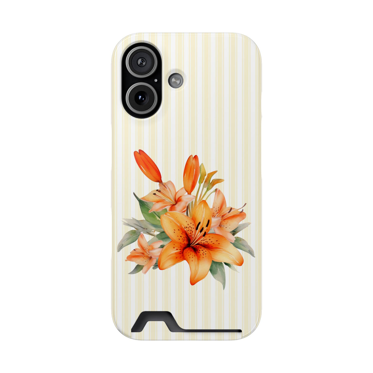 Sunny Lily Stripe phone case with card holder for iPhone 17, glossy finish