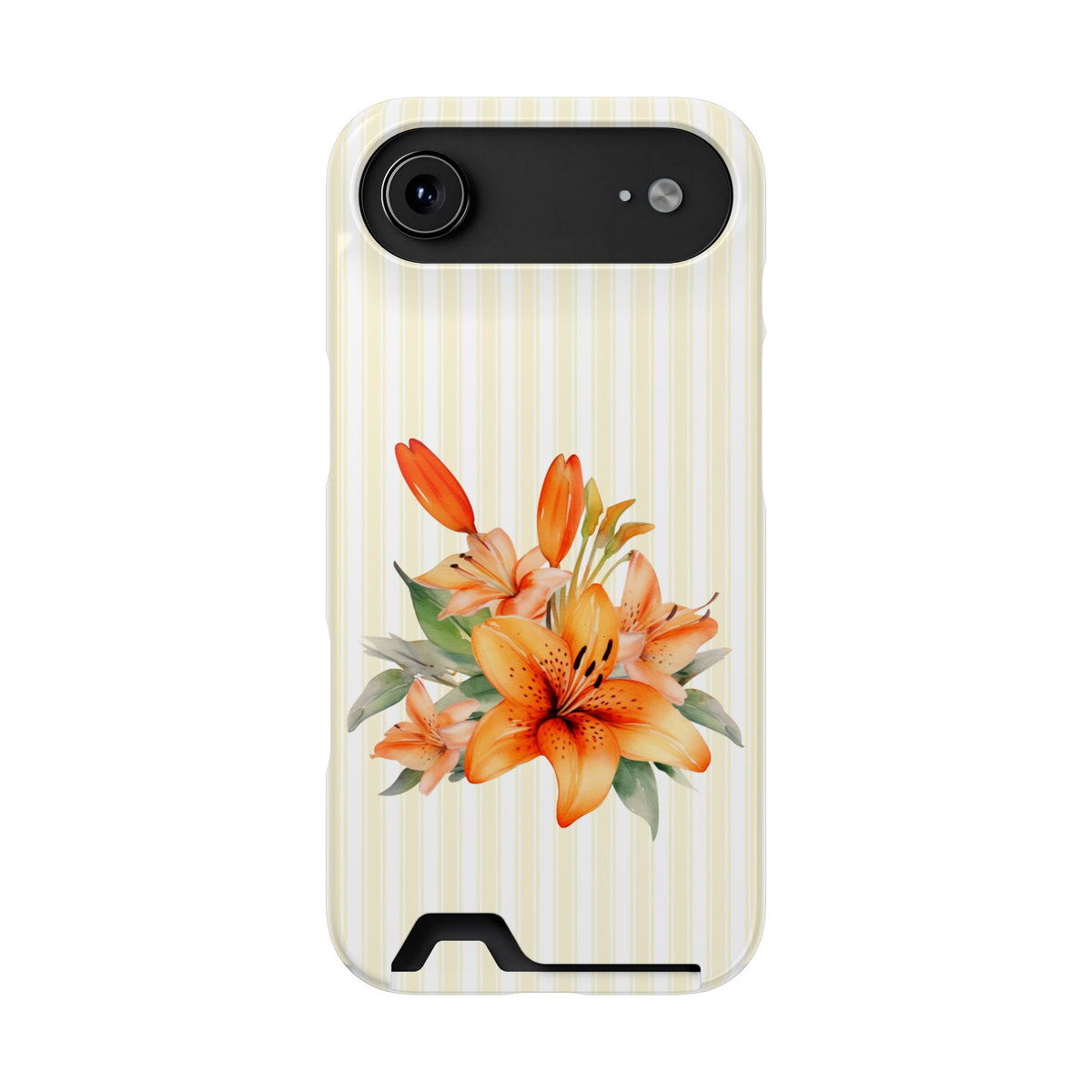 Sunny Lily Stripe phone case with card holder for iPhone 17 Air, glossy finish