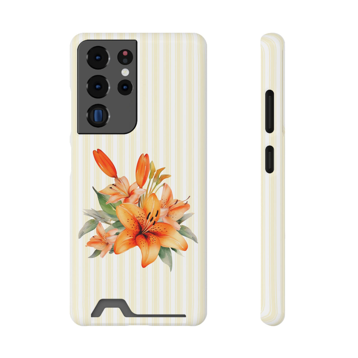 Sunny Lily Stripe phone case with card holder for Samsung Galaxy S22 Plus, glossy finish