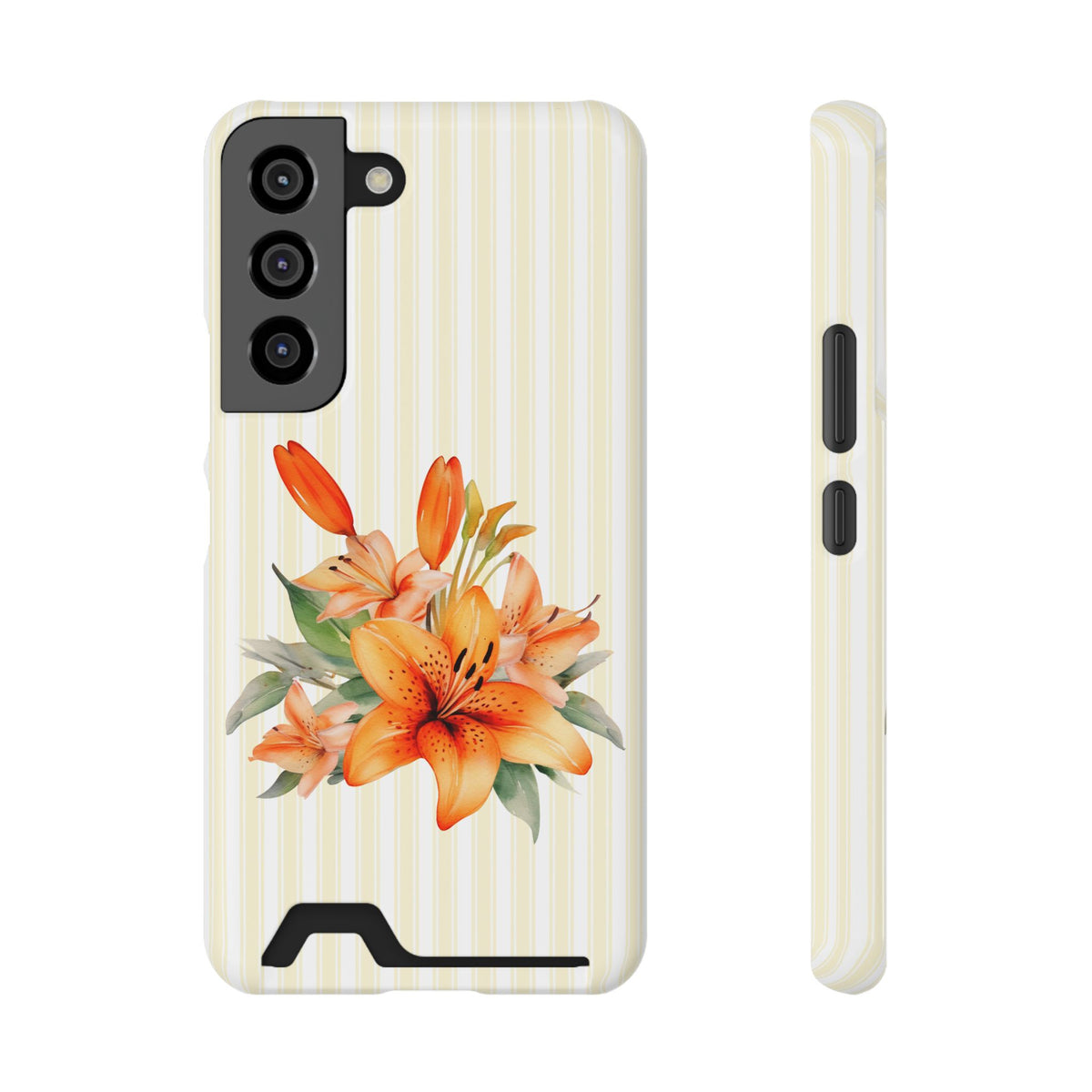 Sunny Lily Stripe phone case with card holder for Samsung Galaxy S22, glossy finish