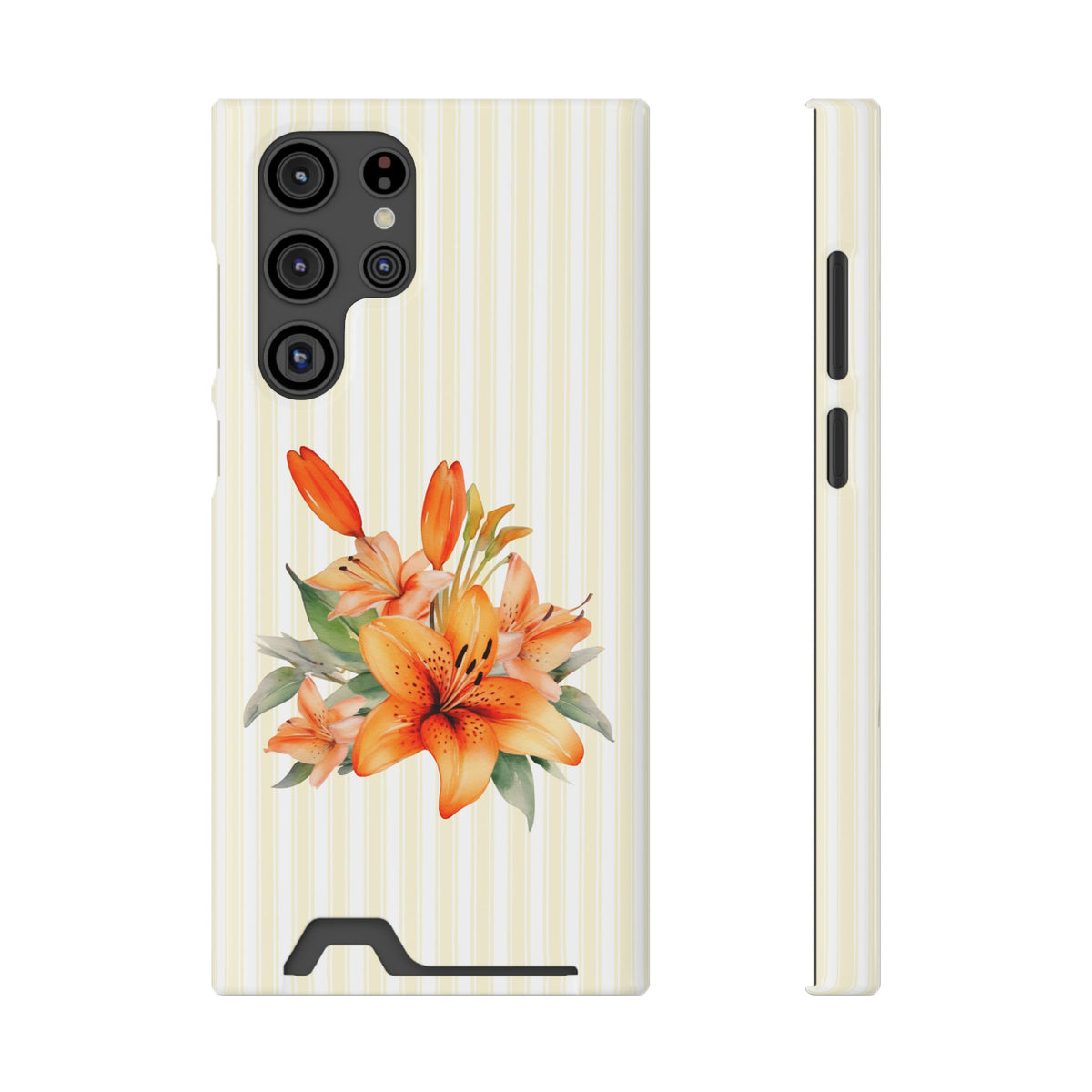 Sunny Lily Stripe phone case with card holder for Samsung Galaxy S22 Ultra, glossy finish