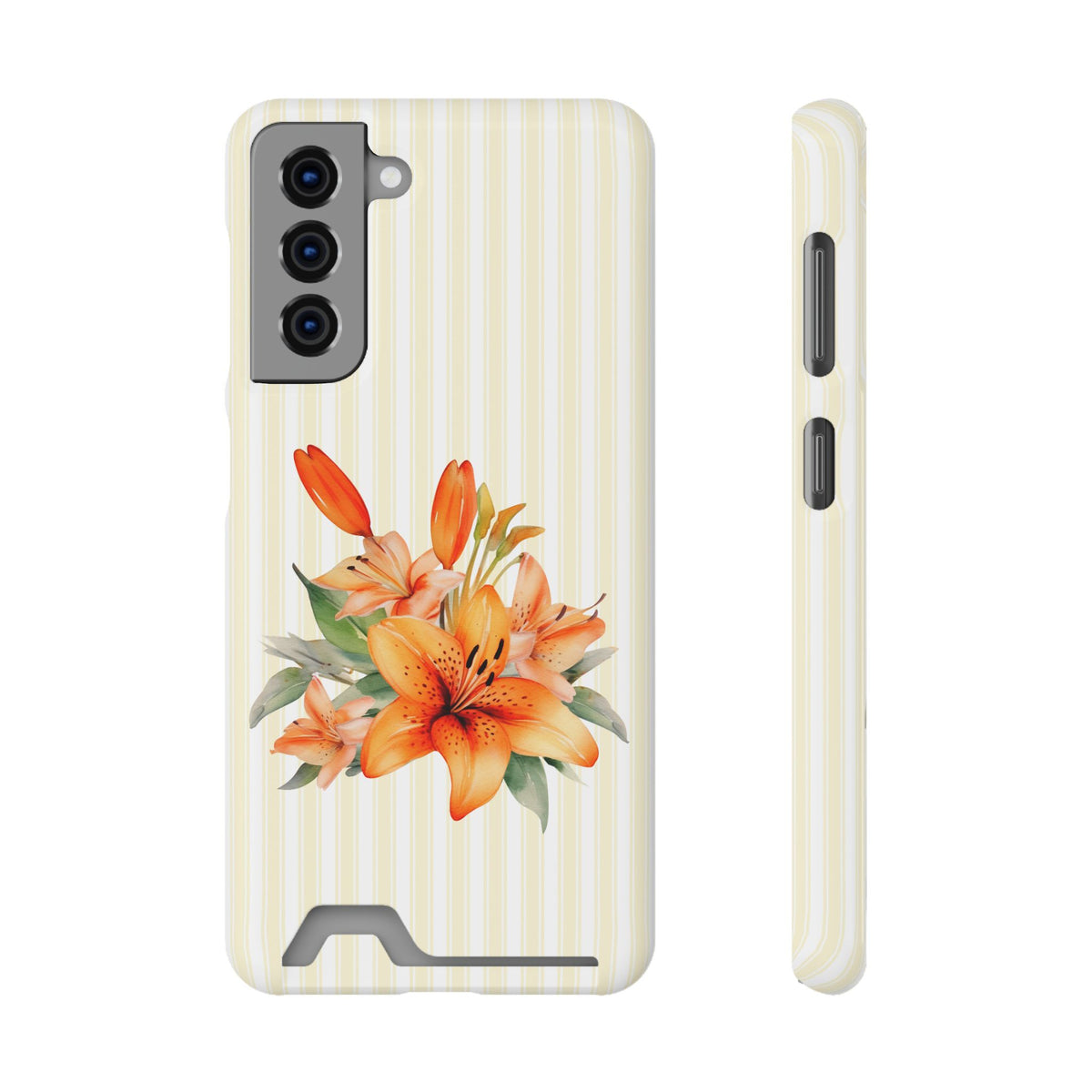 Sunny Lily Stripe phone case with card holder for Samsung Galaxy S21, glossy finish