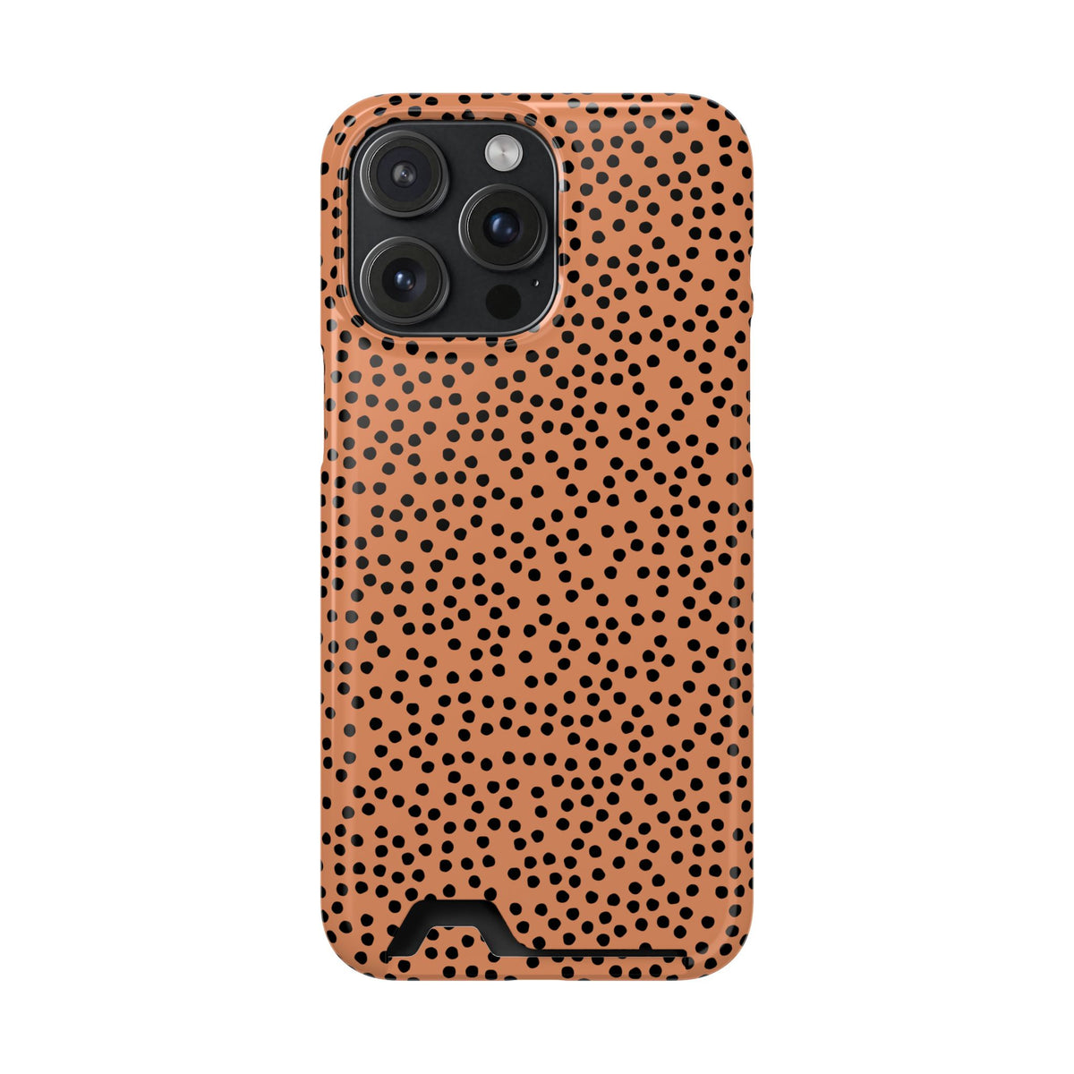 Terracotta Dot phone case with card holder for iPhone 15 Pro Max, glossy finish