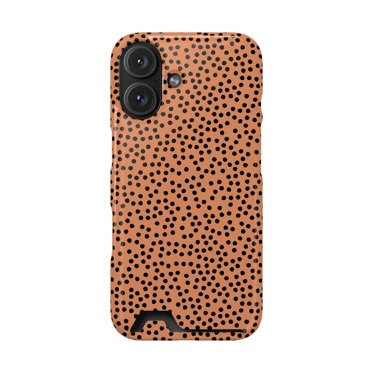 Terracotta Dot phone case with card holder for iPhone 16, glossy finish