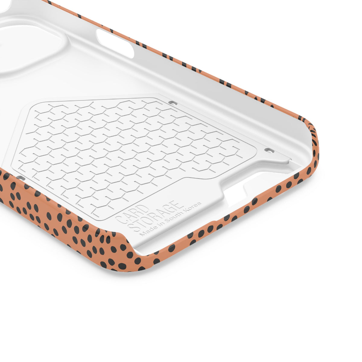 Terracotta Dot phone case with card holder for iPhone 13, glossy finish
