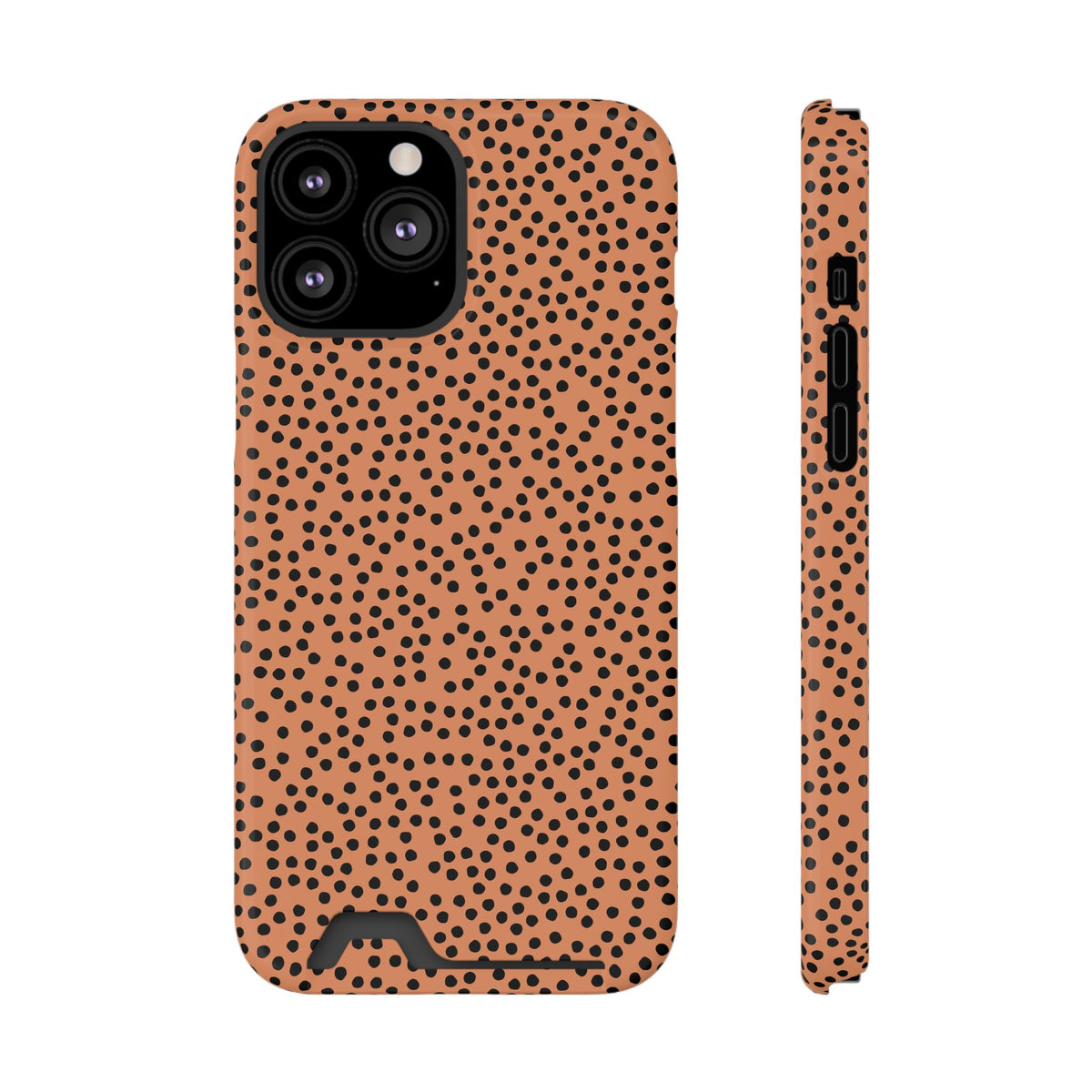 Terracotta Dot phone case with card holder for iPhone 13 Pro Max, glossy finish