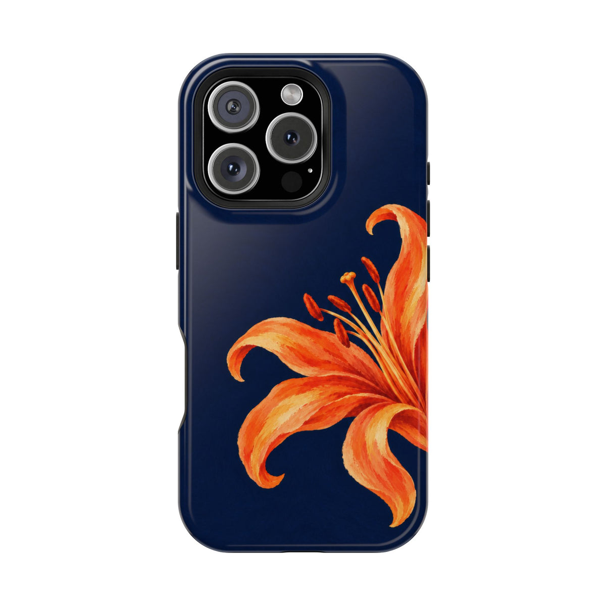 Tiger Lily protective phone case for iPhone 16 Pro, glossy finish
