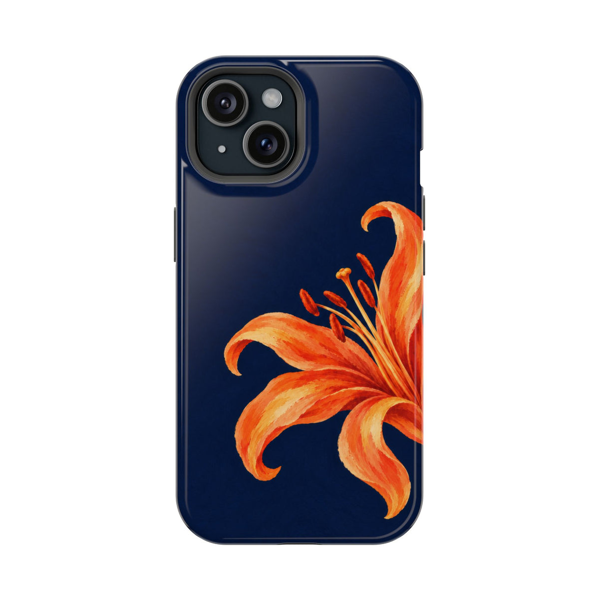 Tiger Lily MagSafe case for iPhone 15, glossy finish