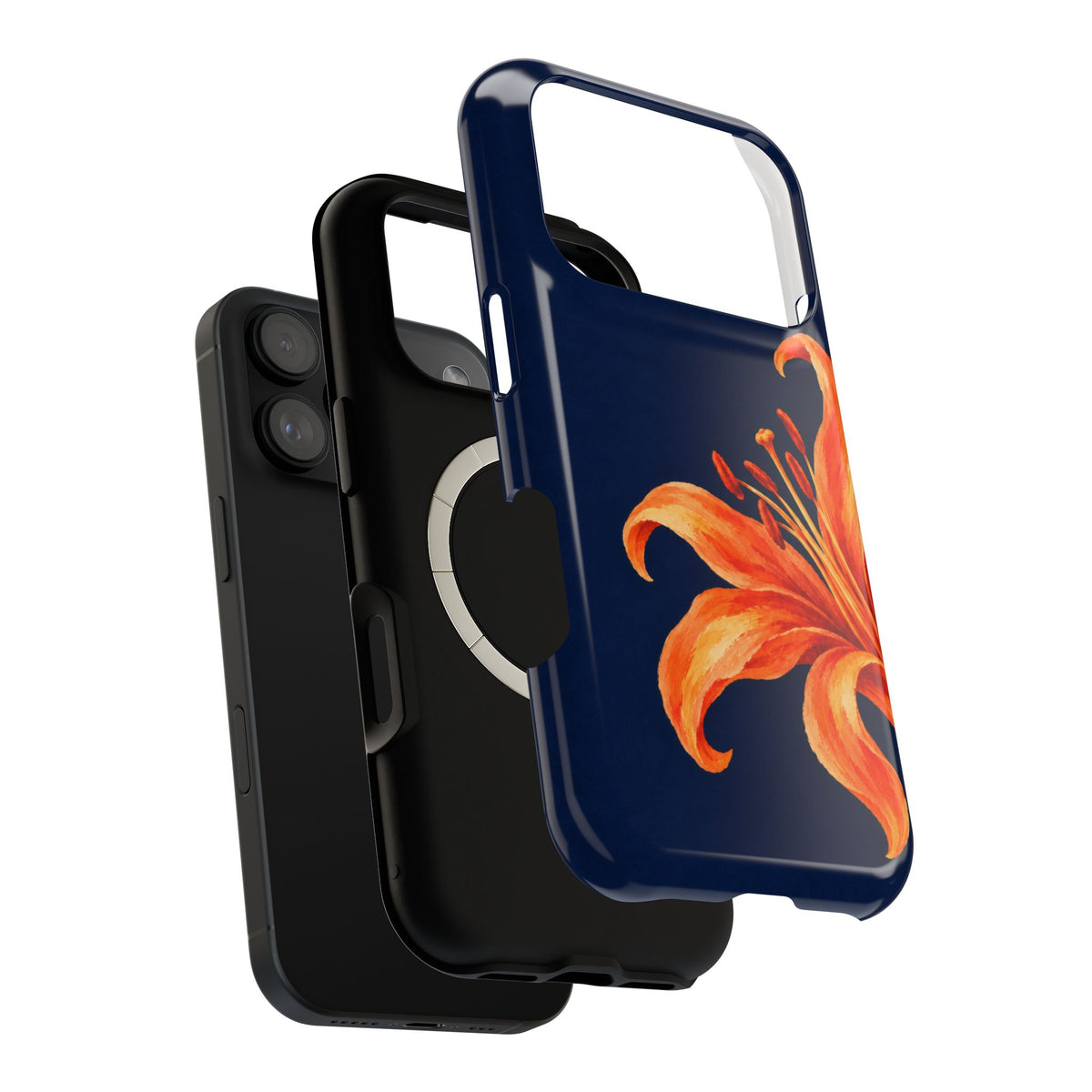 Tiger Lily MagSafe case, close-up of the dual-layer construction