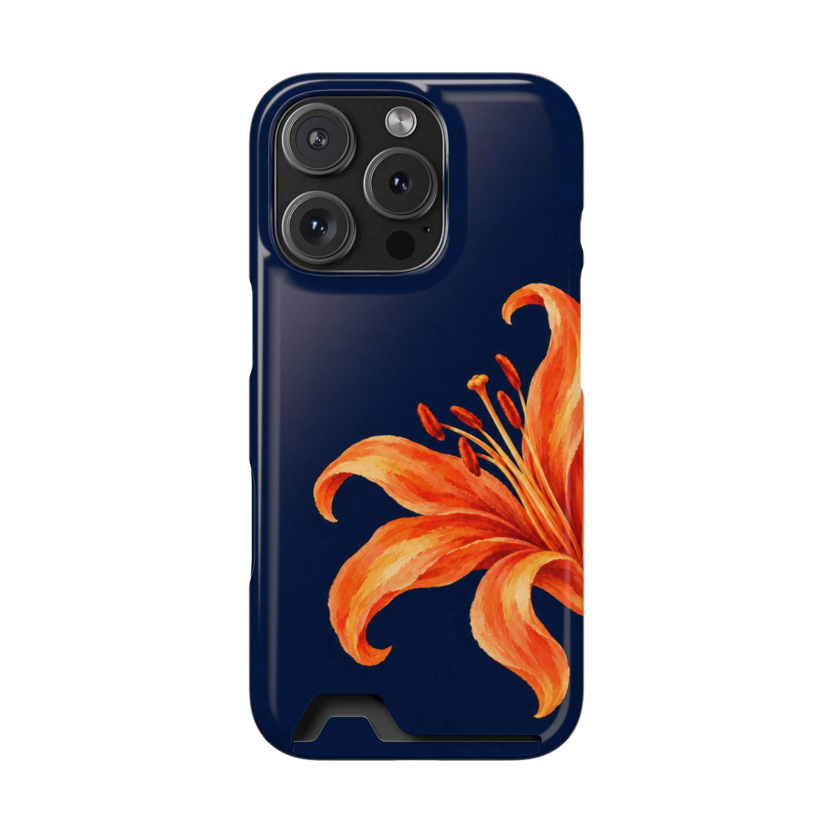 Tiger Lily phone case with card holder for iPhone 16 Pro, glossy finish
