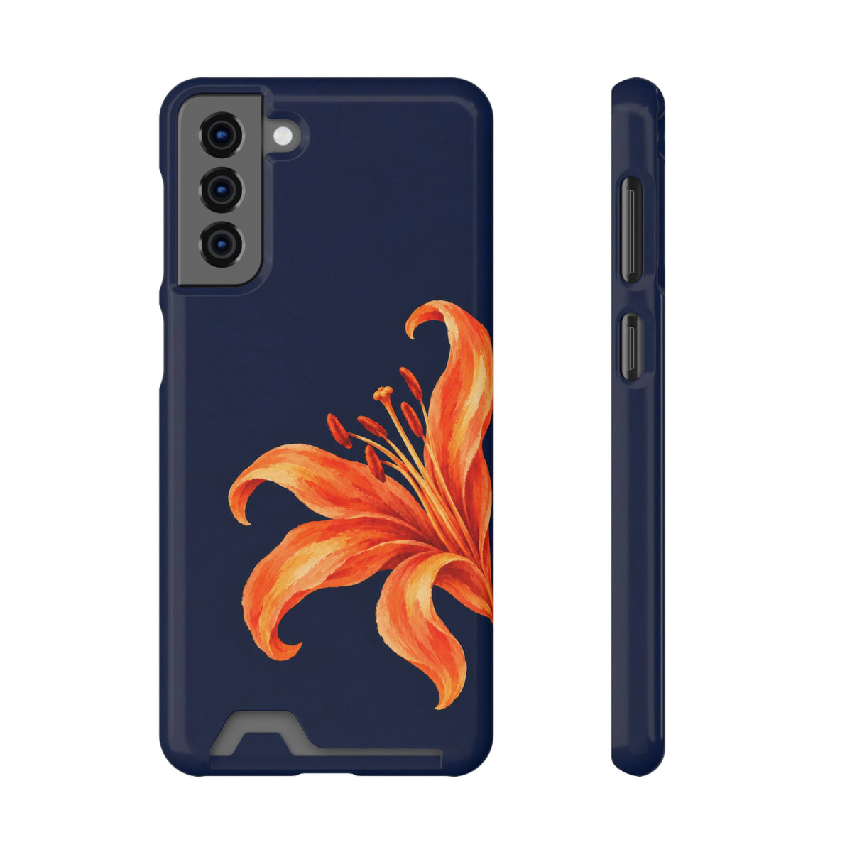 Tiger Lily phone case with card holder for Samsung Galaxy S21 Plus, glossy finish